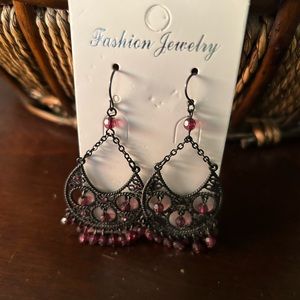 Chandelier earrings with purple with purple beads